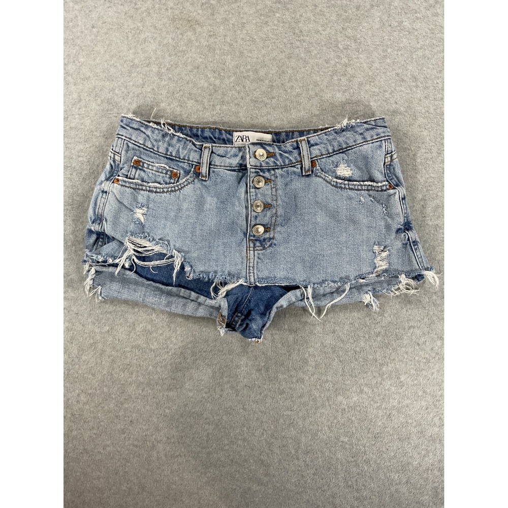 Zara Premium Denim Distressed High Waist Jean Shorts Light Wash Size 4 2594